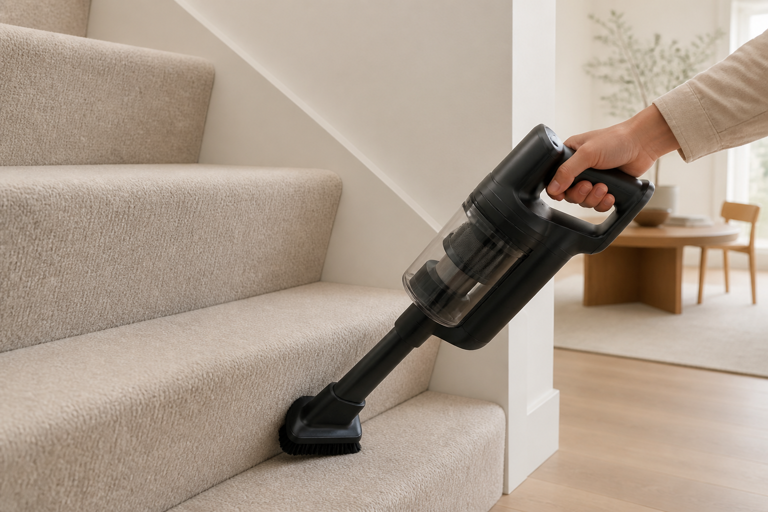 Welke stofzuiger krijgt vuil uit trapbekleding zonder gedoe?