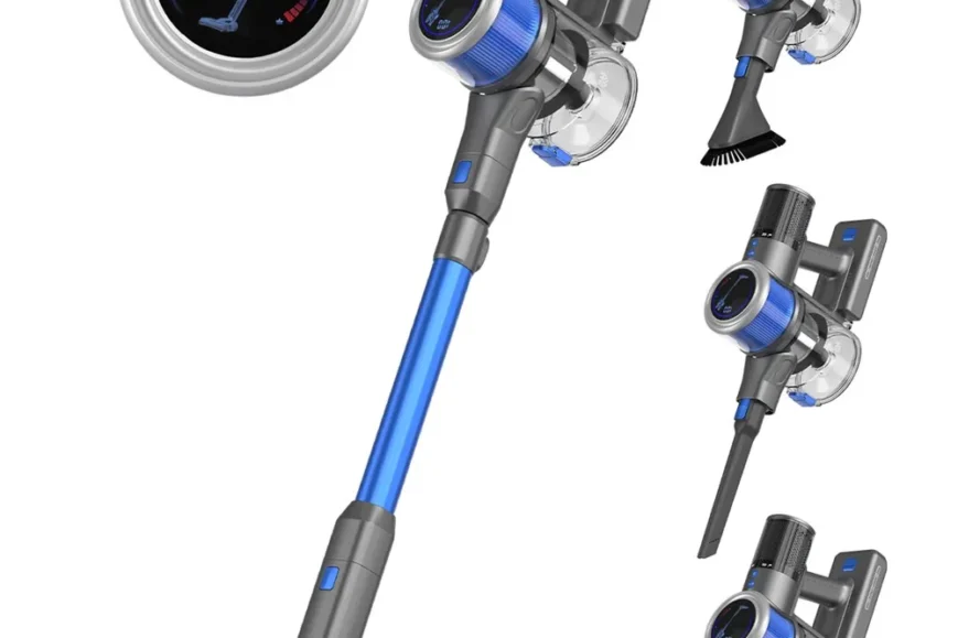 Auronic Steelstofzuiger - Draadloze stofzuiger met verwisselbare accessoires en digitaal display in grijs/blauw