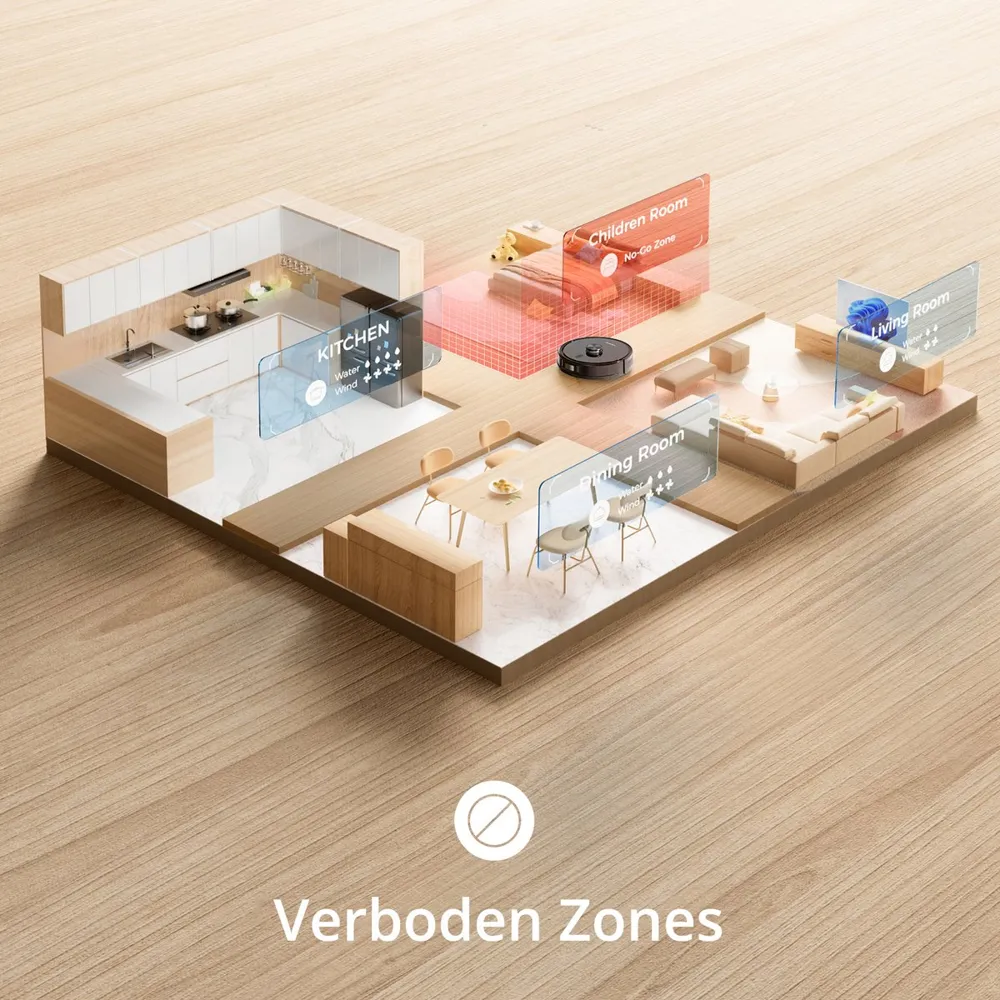 Vonko S6 Pro Robotstofzuiger 3D Afbeelding Verboden Zones Moderne Woning